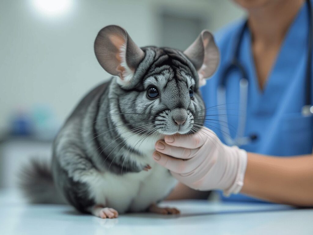 A chinchilla being examined by a vet, emphasizing the role of regular health check-ups.