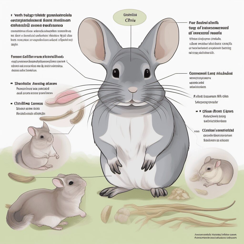 A labeled illustration highlighting the key sensory organs of a chinchilla, such as large ears for hearing, a nose for smell, and bright eyes for sight.